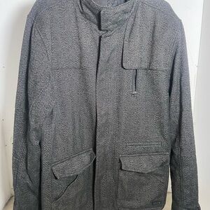 KREW / KR3W Grey Herringbone Utility Field Jacket Zip Front Stand Collar Large